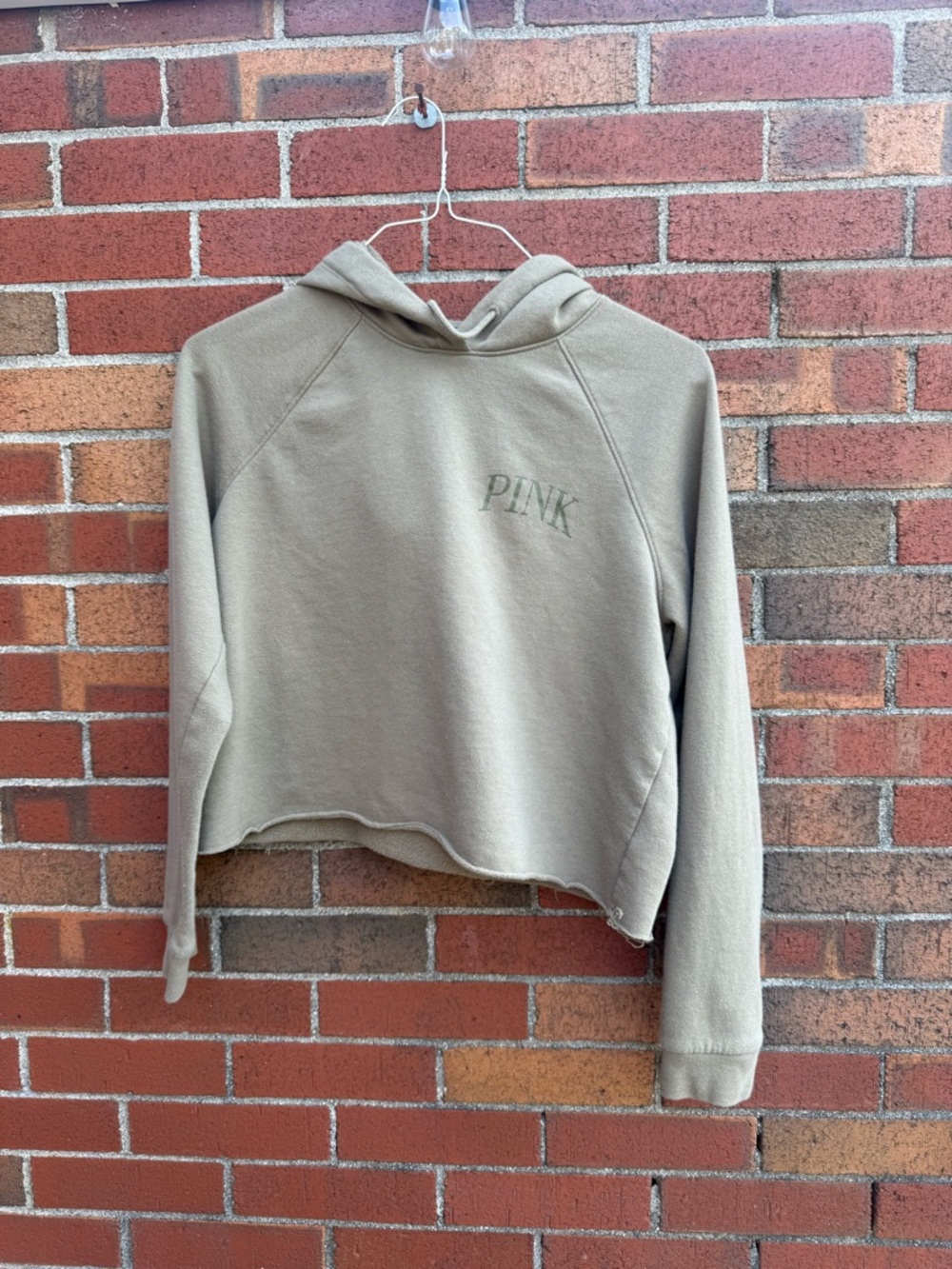 Victoria’s Secret Pink Cropped Hoodie Medium  Raw Hem Sweatshirt Women